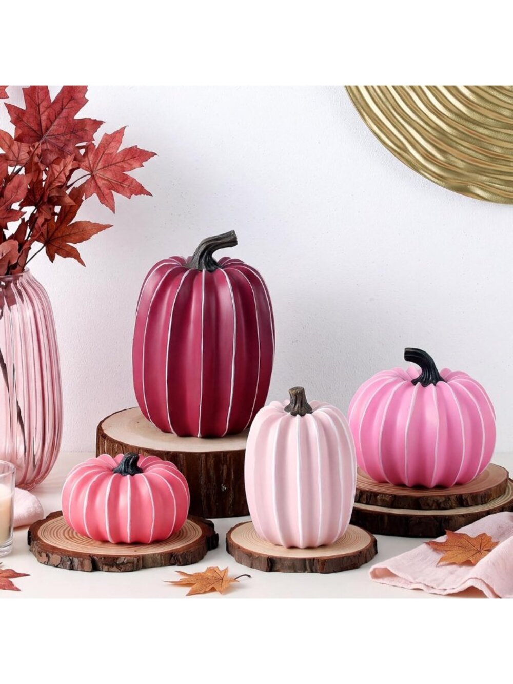 4 Pcs Fall Pumpkin Decor - Harvest Fake Resin Pumpkins for Thanksgiving